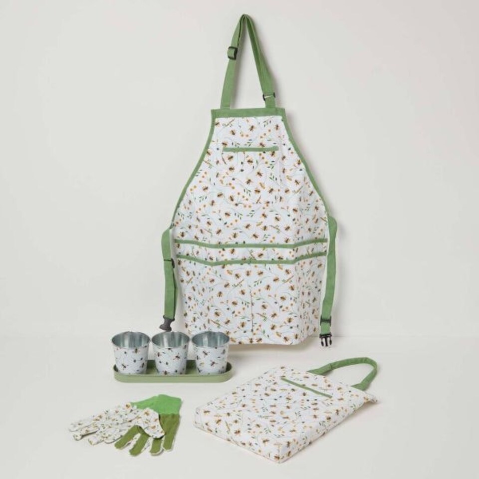 image 1 of Homescapes Green and White Kneeling Pad for Garden with Floral Bee Design