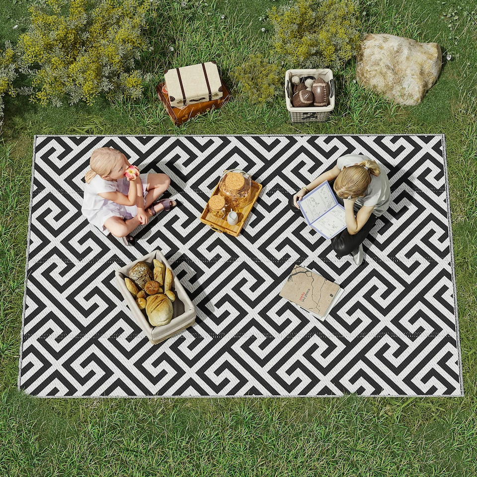 image 1 of Outsunny Reversible Outdoor Rug Plastic Straw RV Camping Mat for Garden Deck Picnic | Grey | Light Grey | 152cm x 243cm x 0.3cm