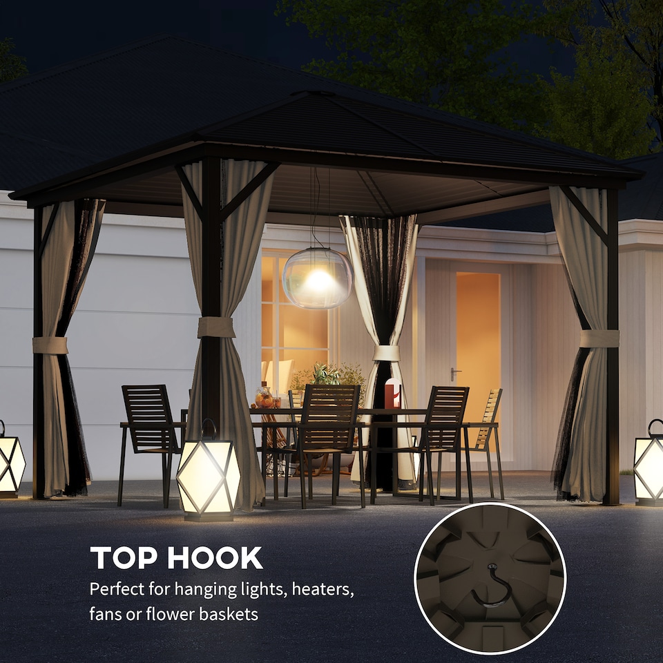 image 1 of Outsunny 3x3(m) Hardtop Gazebo Outdoor Shelter with Aluminium Frame | Brown | Bronze Tone, Brown | 298 x 298 x 260cm | 1