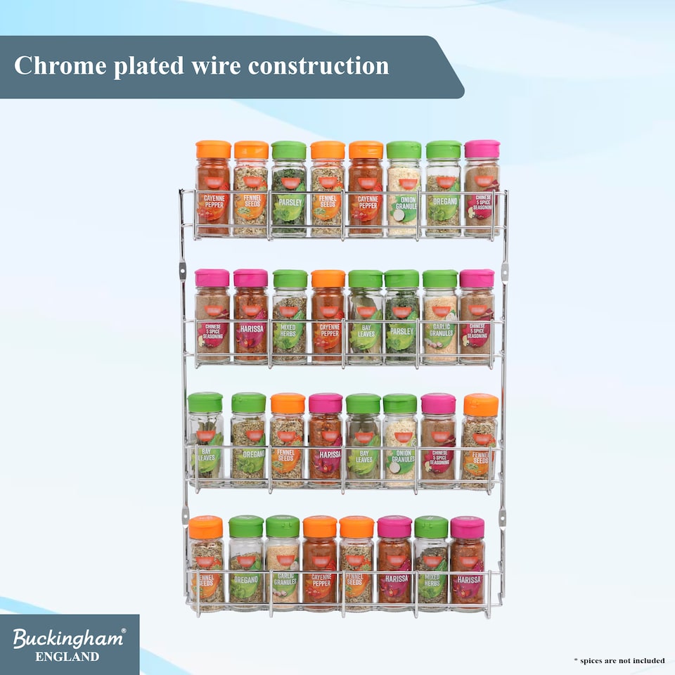 image 1 of Buckingham 4-Tier Spice Rack Cupboard Jar & Packet Organizer for Kitchen Storage 38.5 cm | Silver