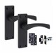 image 2 of Golden Grace 6 Sets Victorian Scroll Astrid Door Handles Latch in Matt Black with 1 Pair of 3" Ball Bearing Hinges & Latches Pack - 120mm x 40mm Backplate Black
