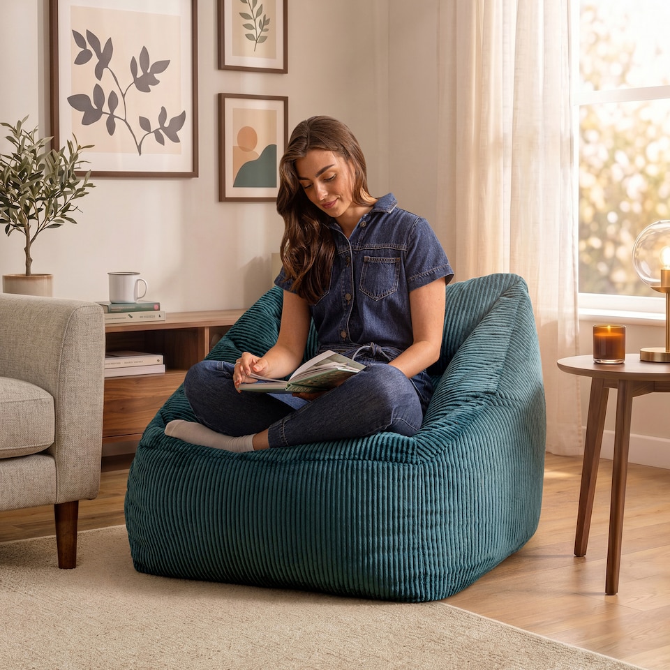 image 1 of Natalia Large Beanbag Corduroy Teal | Green | Teal | XL | 1