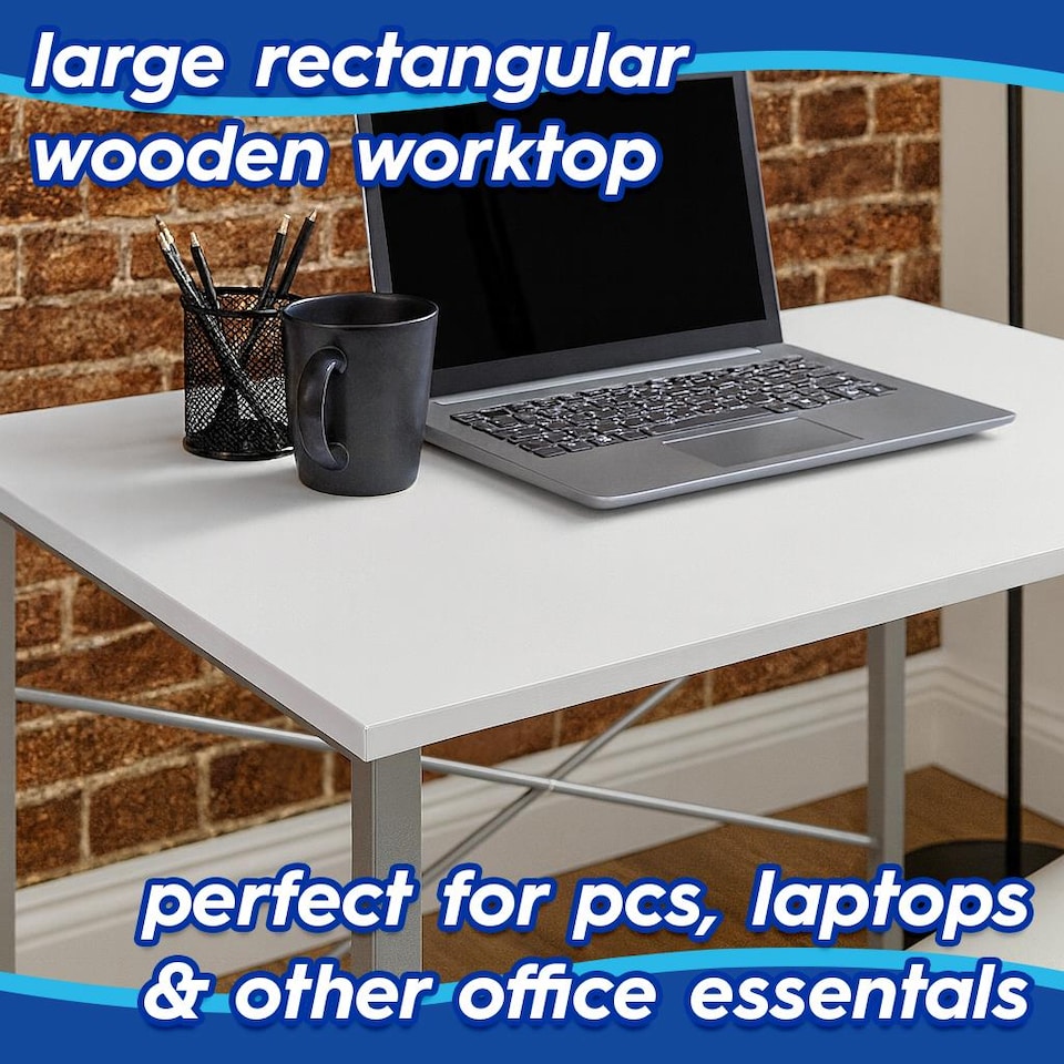 image 1 of Harbour Housewares Industrial Office Desk - White | White | White