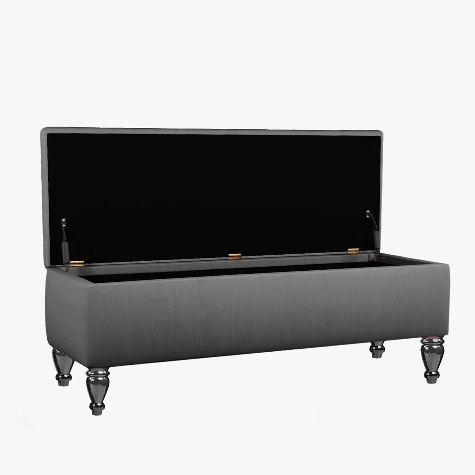 image 1 of Lisbon Plain 137cm Ottoman Storage Bench - Plush Velvet Shoe Bench - Steel Grey Upholstery Footstool with Storage