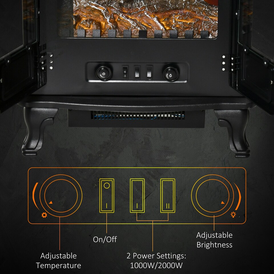 image 1 of HOMCOM Free standing Electric Fireplace Stove W/ LED Fire Flame Effect Black