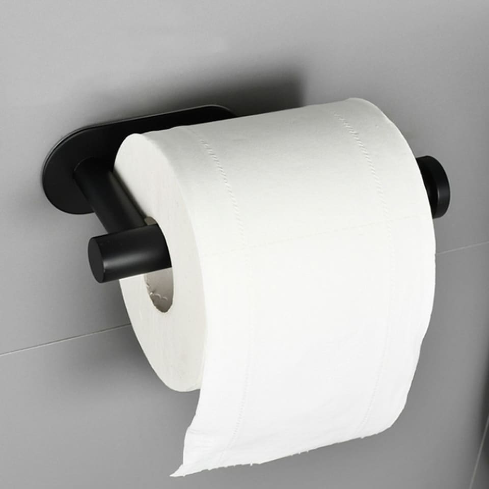 image 1 of Living and Home Modern Wall Mounted Stainless Steel Toilet Paper Roll Holder, Black