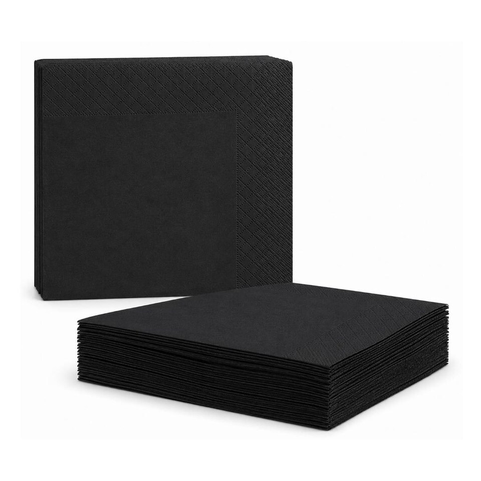 image 1 of ECONX Black 2 Ply 4 Fold Paper Napkins Tissue Serviettes for Birthdays Weddings Parties 2000PK