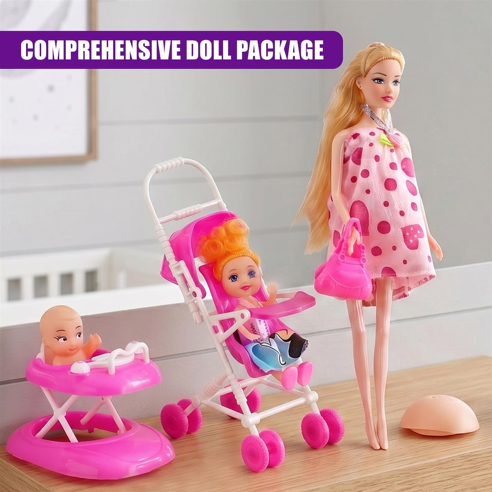 image 1 of BiBi Doll 11" Pregnant Doll with Baby in Tummy, Push Chair & Accessories