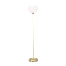 ValueLights Frenchie Pink Tinted Glass Globe Gold Stem Floor Lamp | Gold
