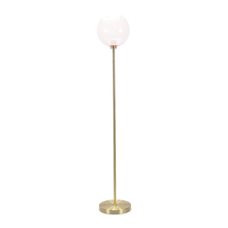 image 1 of ValueLights Frenchie Pink Tinted Glass Globe Gold Stem Floor Lamp | Gold