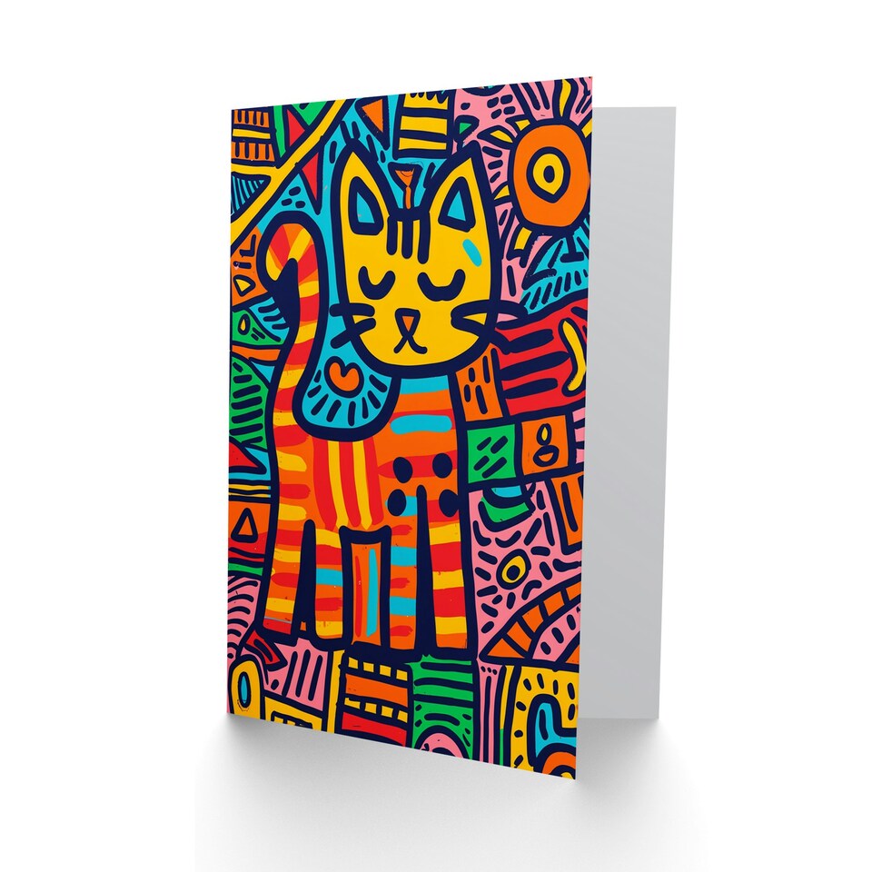 image 1 of Pet Cat Lover Colourful Folk Art Pattern Child Birthday Card