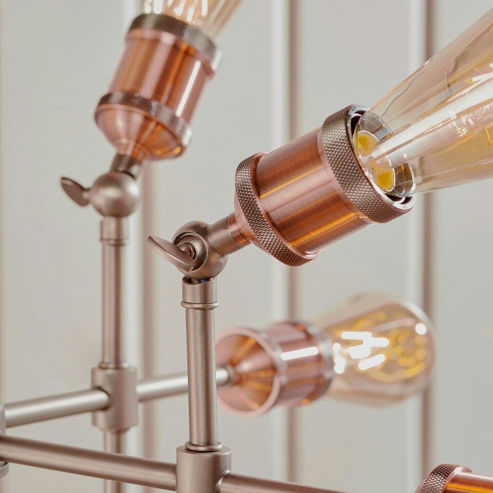 image 1 of Hal Large Industrial Style Multi Arm Pendant Light, Aged Pewter & Copper with Adjustable Heads