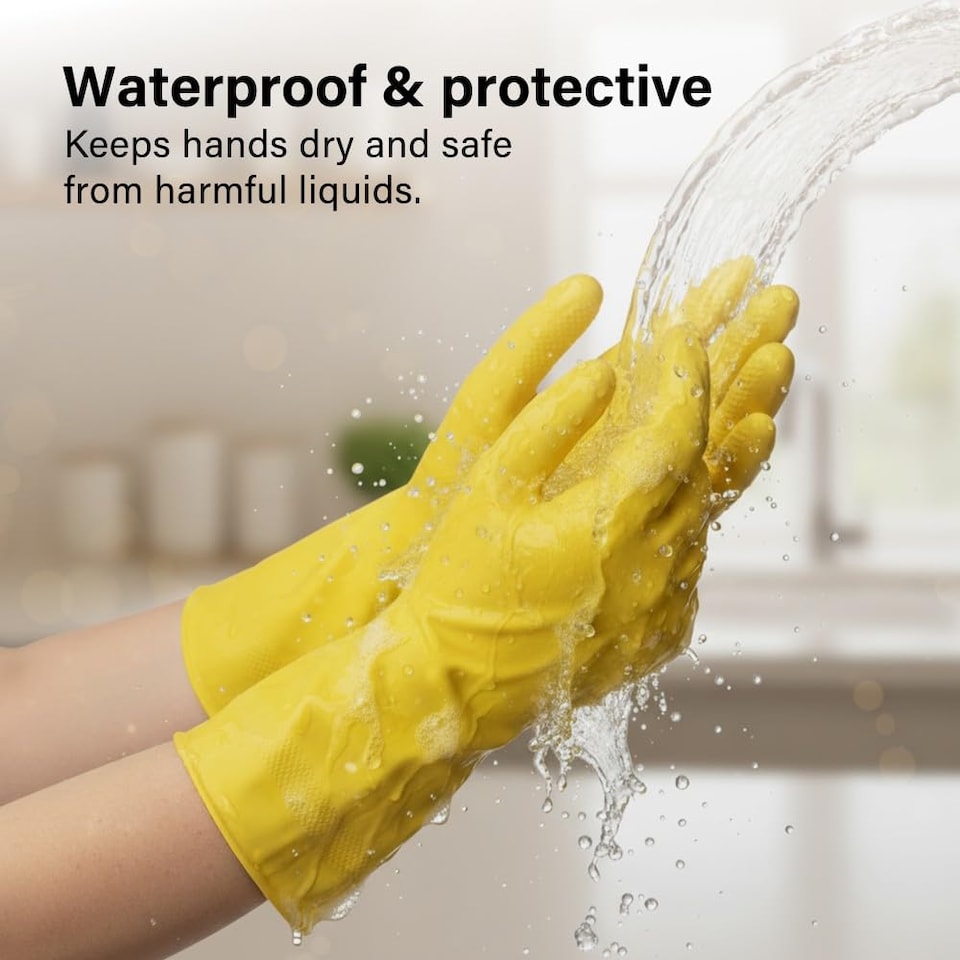 image 1 of Household Gloves 4 Pairs Strong Non Slip Grip Reusable Rubber Gloves Size Medium