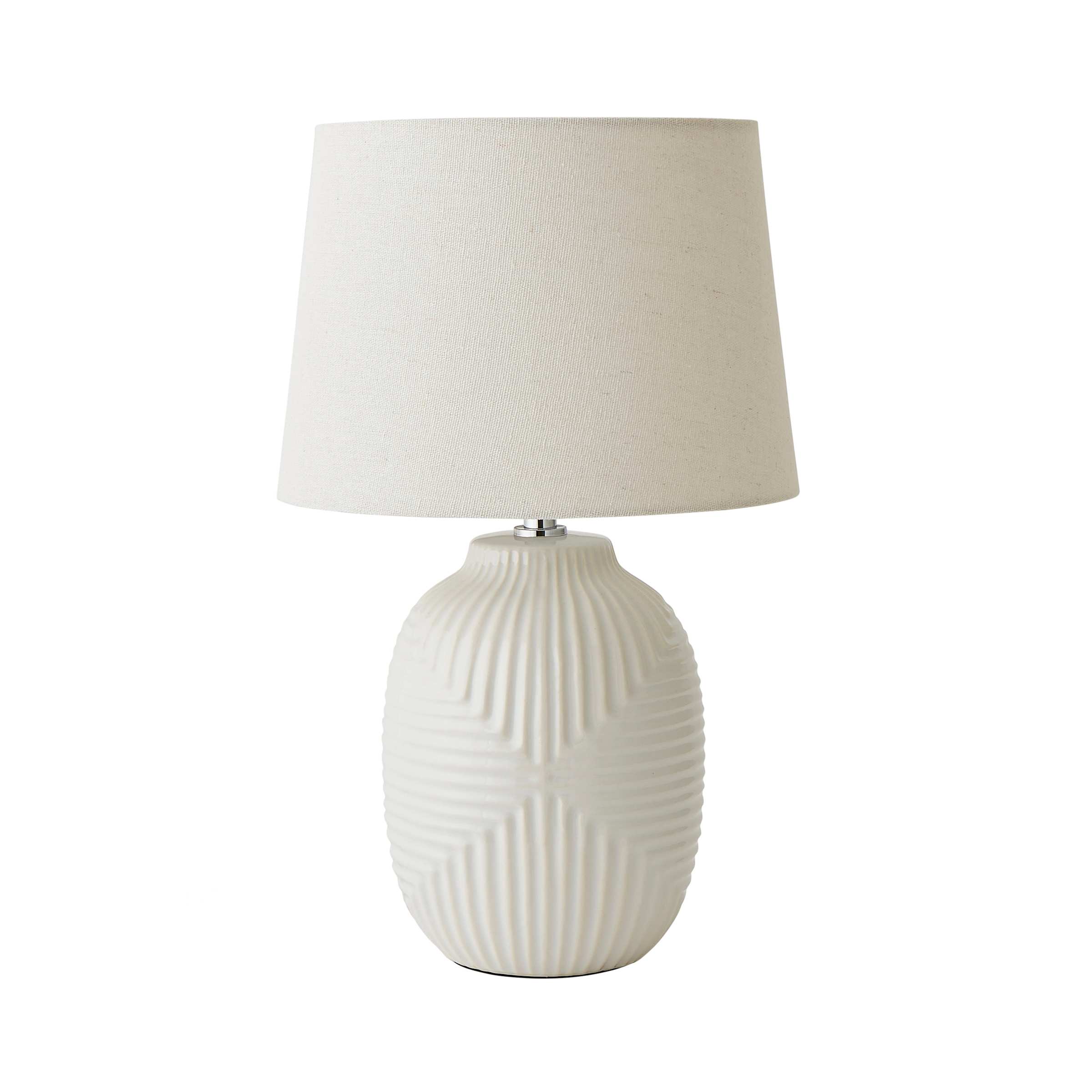 ValueLights Harrison Taper Shade White Geo Rib Pattern Gloss Table Lamp with Bulb | Size: Medium