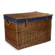 image 3 of Large Light Steamed Storage Wicker Basket with Cotton Lining Blue | Navy Blue | One Size