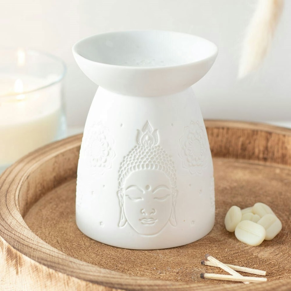 image 1 of Something Different Ceramic Buddha Head Oil Burner - White - 12.5cm x 9.5cm x 9.5cm