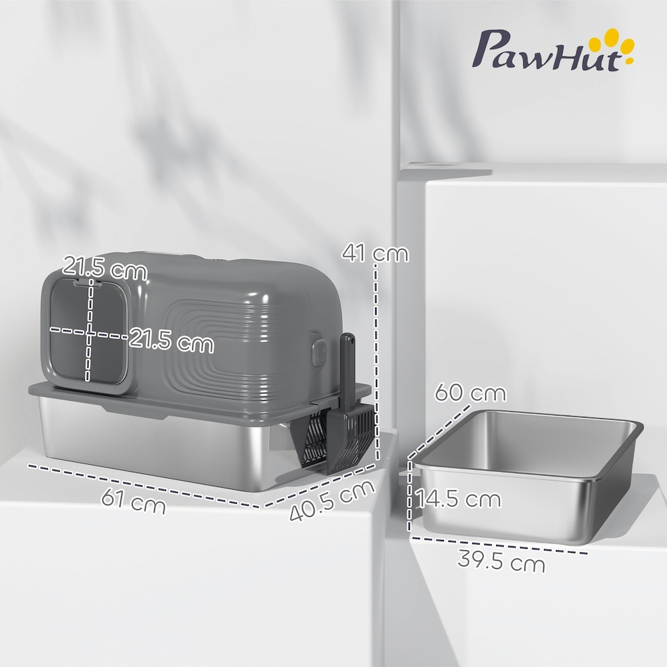 image 1 of PawHut 65L XL Stainless Steel Litter Tray with Plasma Deodoriser System Grey | One Size