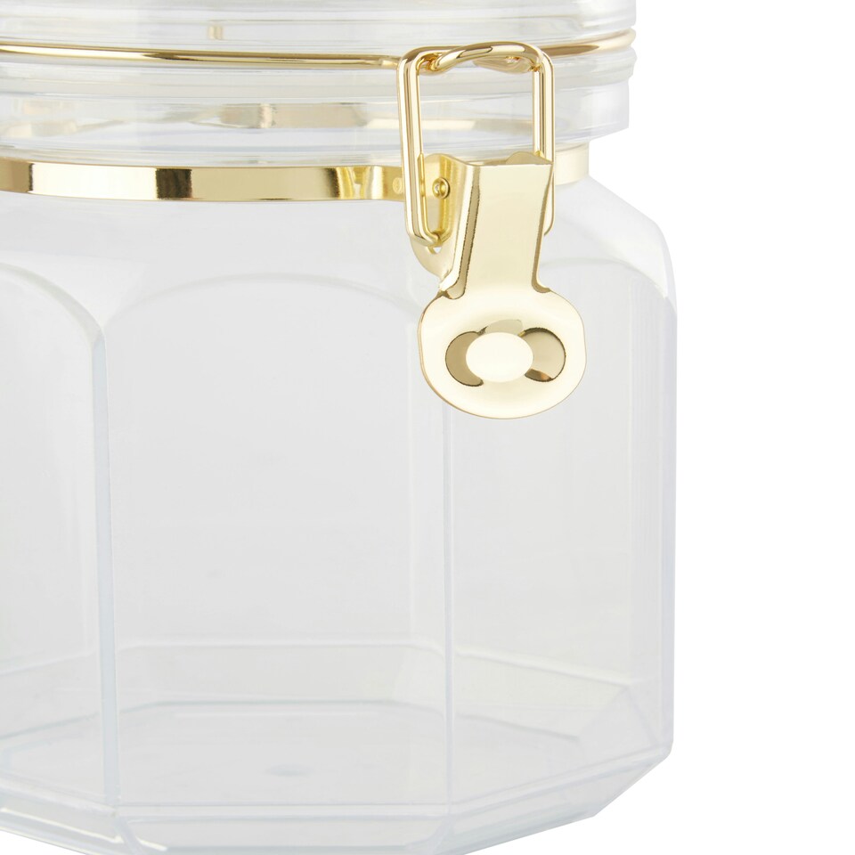 image 1 of Interiors By Premier Elegant Design Gozo Octagonal Storage Jar 1200 ml, Durable Glass Jar With Lid, Sleek Airtight Storage Jar