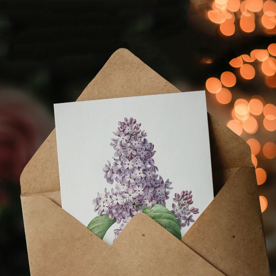 image 1 of Pierre-Joseph Redouté Art Card Lilac Vintage Floral Illustration