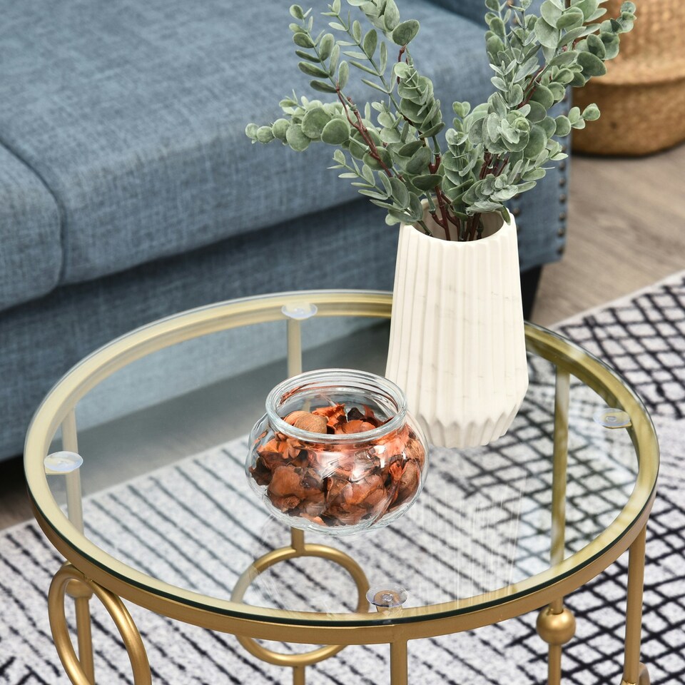 image 1 of HOMCOM Set of 2 Nesting Coffee Table, Side Tables with Glass Top, Gold Tone Gold
