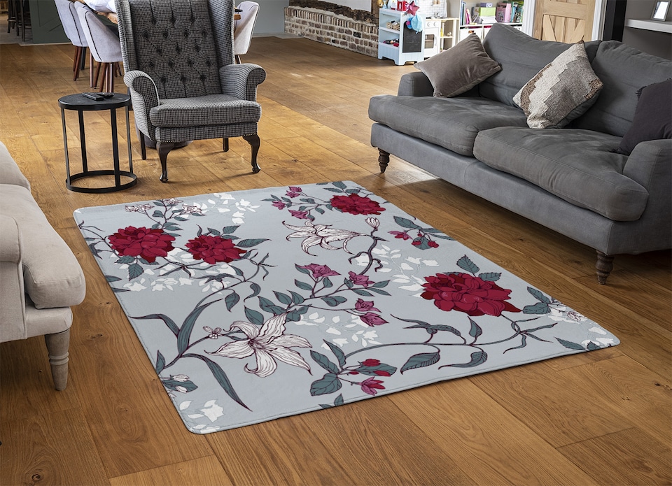 image 1 of Red & White Winter Floral Rug | Multi