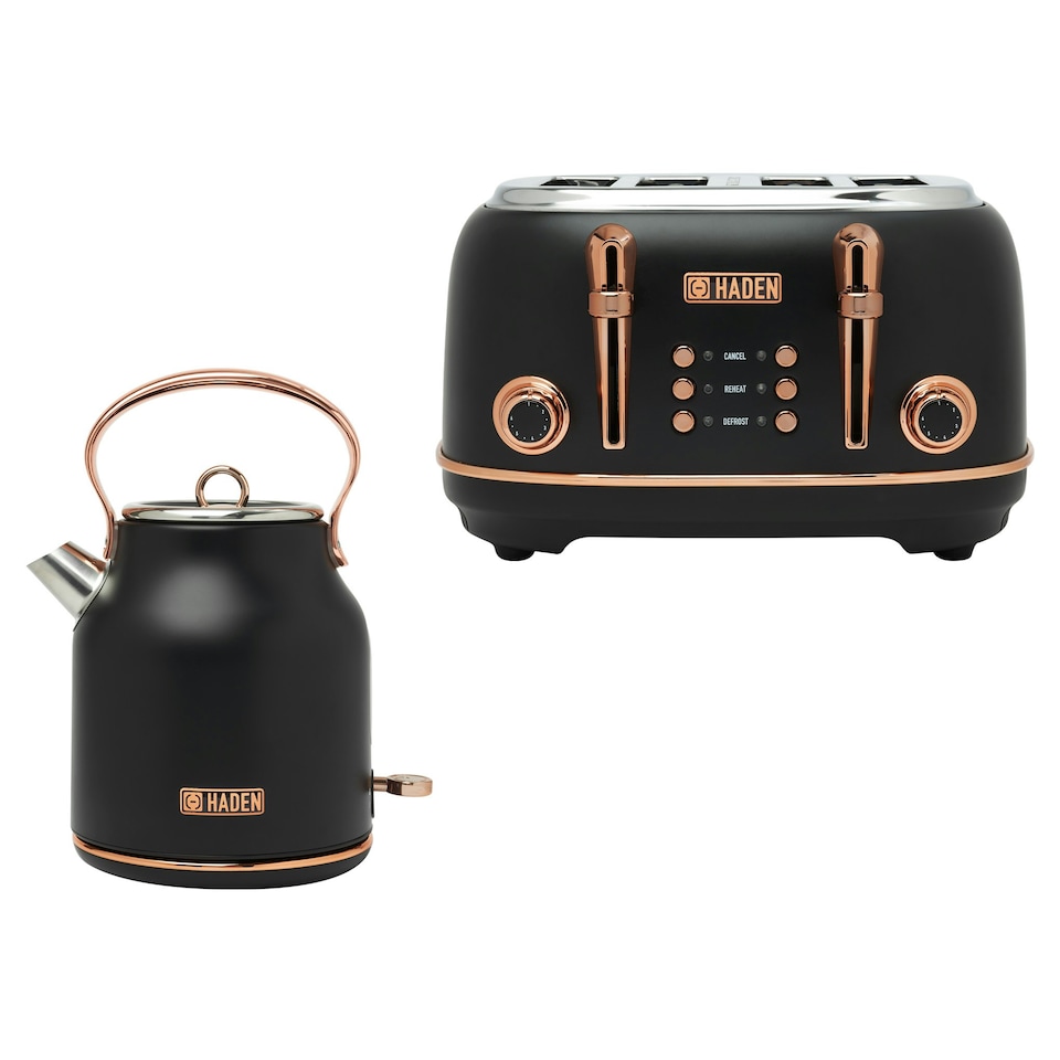 Haden Heritage Black & Copper Bundle – Kettle and 4 Slice Toaster
