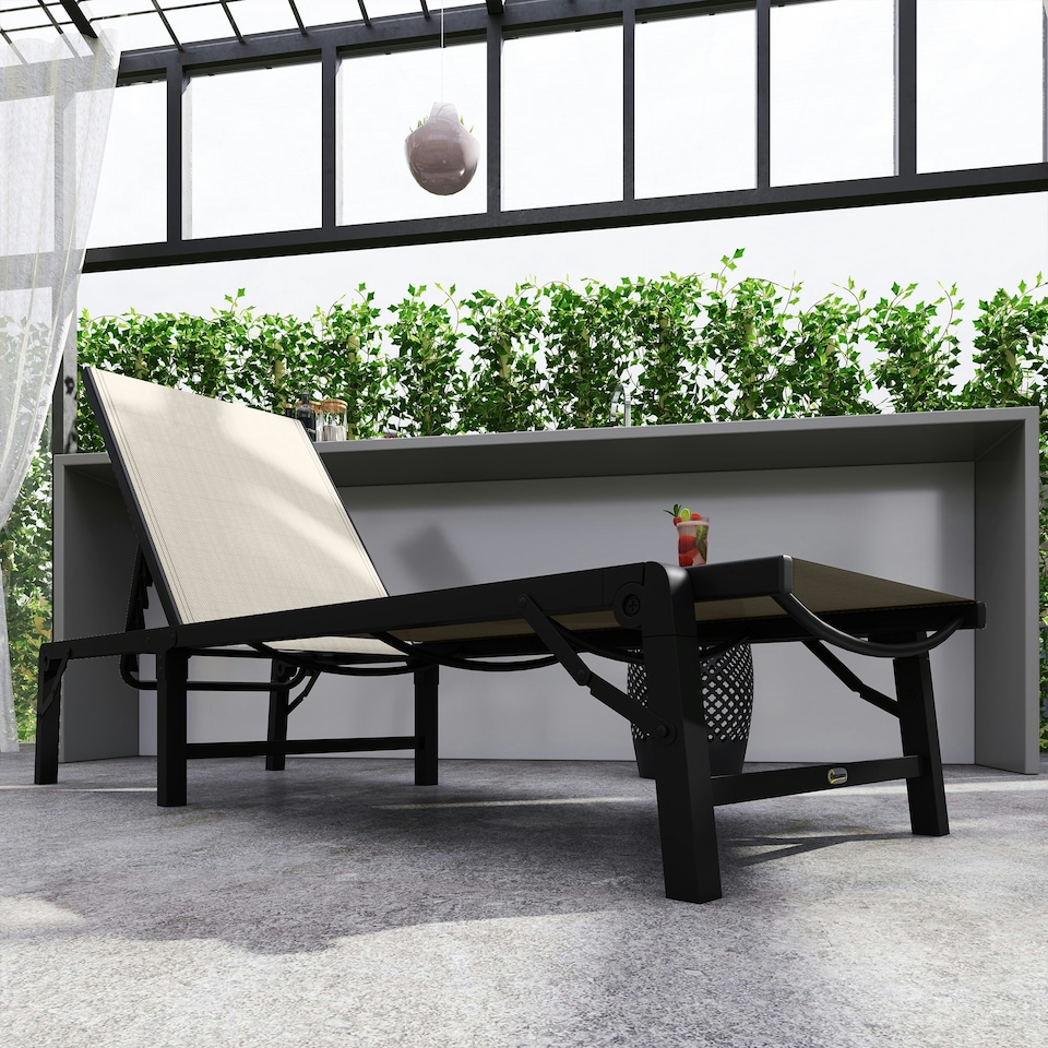 image 1 of Outsunny Folding Sun Lounger Set of 2, 5-Position Reclining Sun Bed