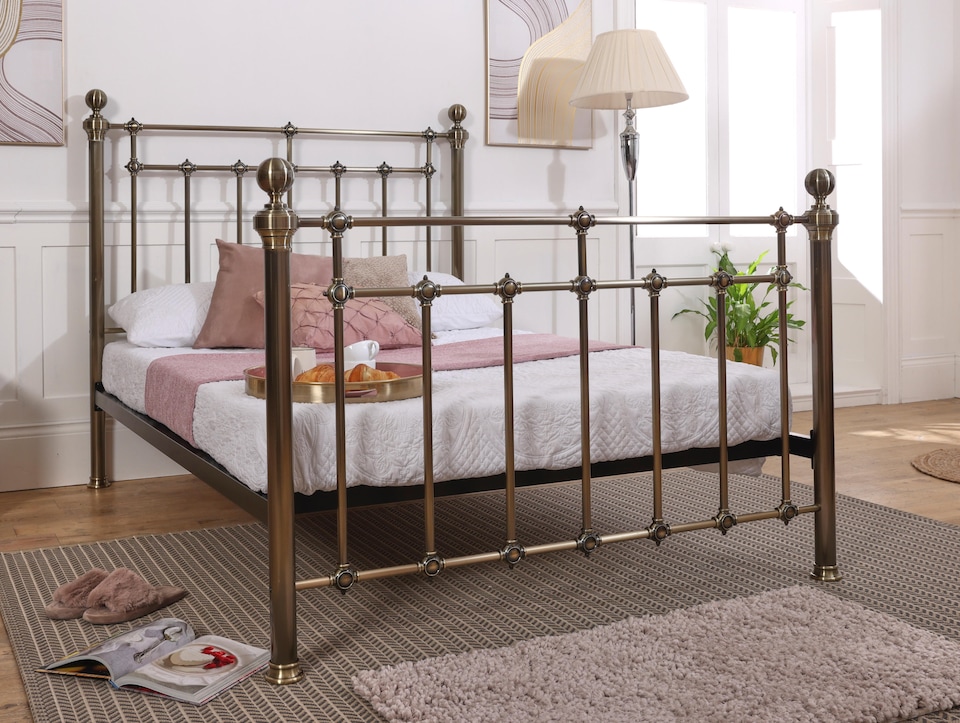 image 1 of 4ft6 Double Brass Finish,Traditional Antique Victorian Metal Bedstead Bed Frame