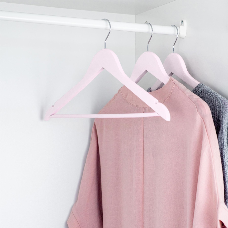 image 1 of Harbour Housewares Wooden Children's Hangers - Light Pink - Pack of 10