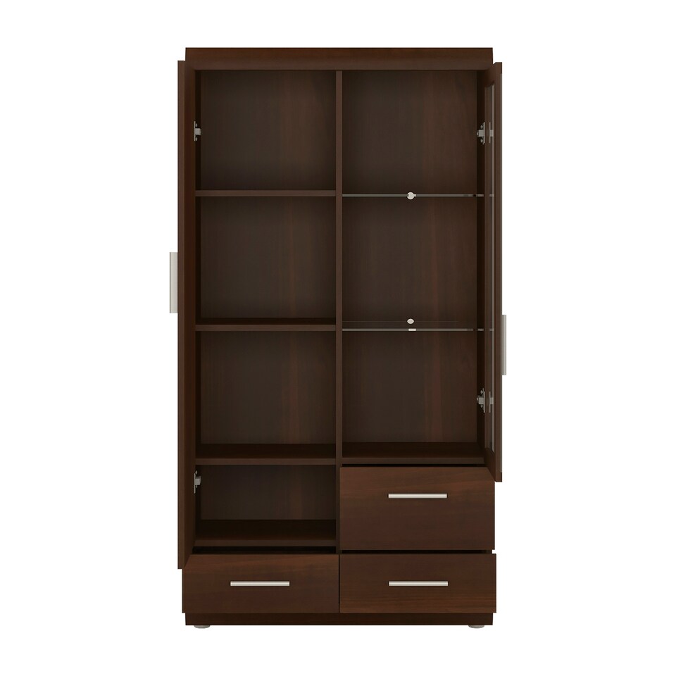 image 1 of Imperial 2 Door 3 Drawer Glazed Display Cabinet in Dark Mahogany Melamine