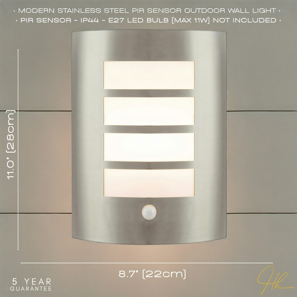 image 1 of Modern Outdoor IP44 Stainless Steel Flush Wall Lamp Fitting with PIR Sensor