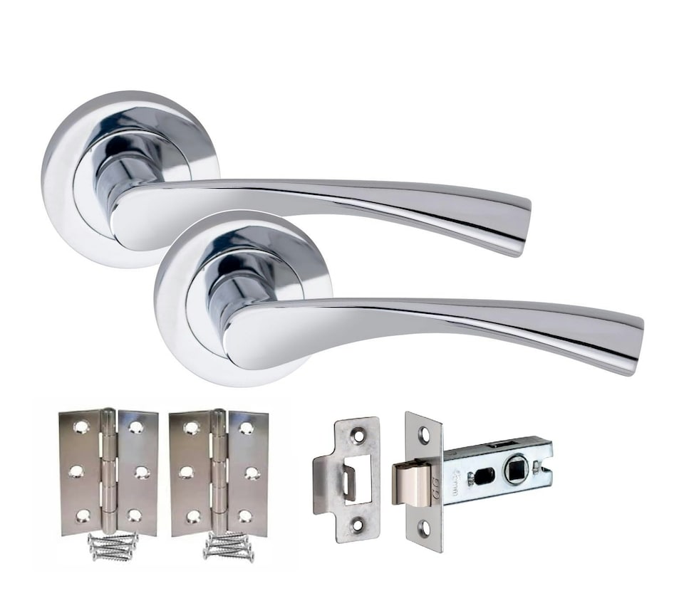 image 1 of Golden Grace 7 Sets Astrid Design Modern Lever Latch Door Handles on Round Rose in Polished Chrome Finish | Chrome | 7 Set
