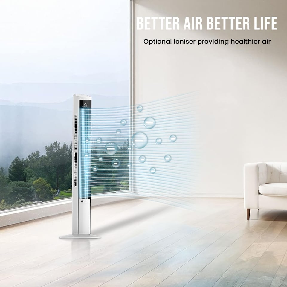 image 1 of PureMate 47-Inch Oscillating Bladeless Tower Fan & Air Purifier (White)