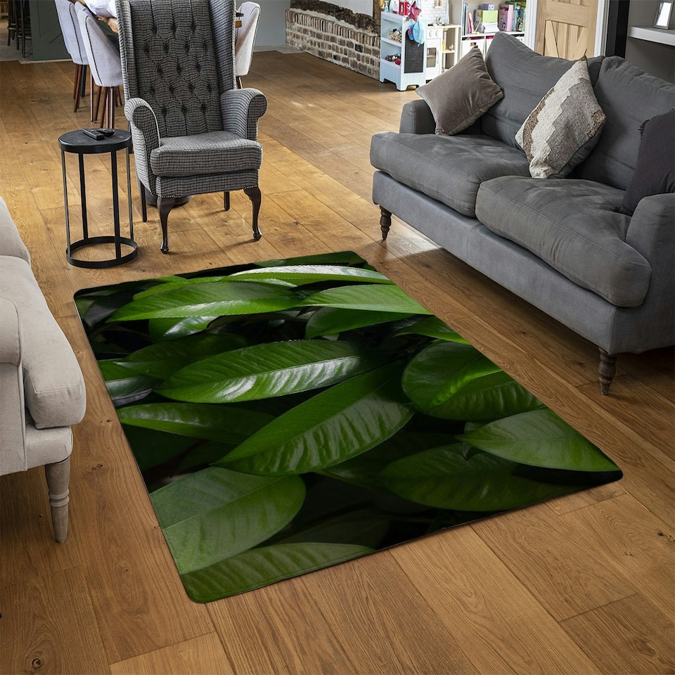 image 1 of Closeup of beautiful glossy green leaves (Rug) Green | M