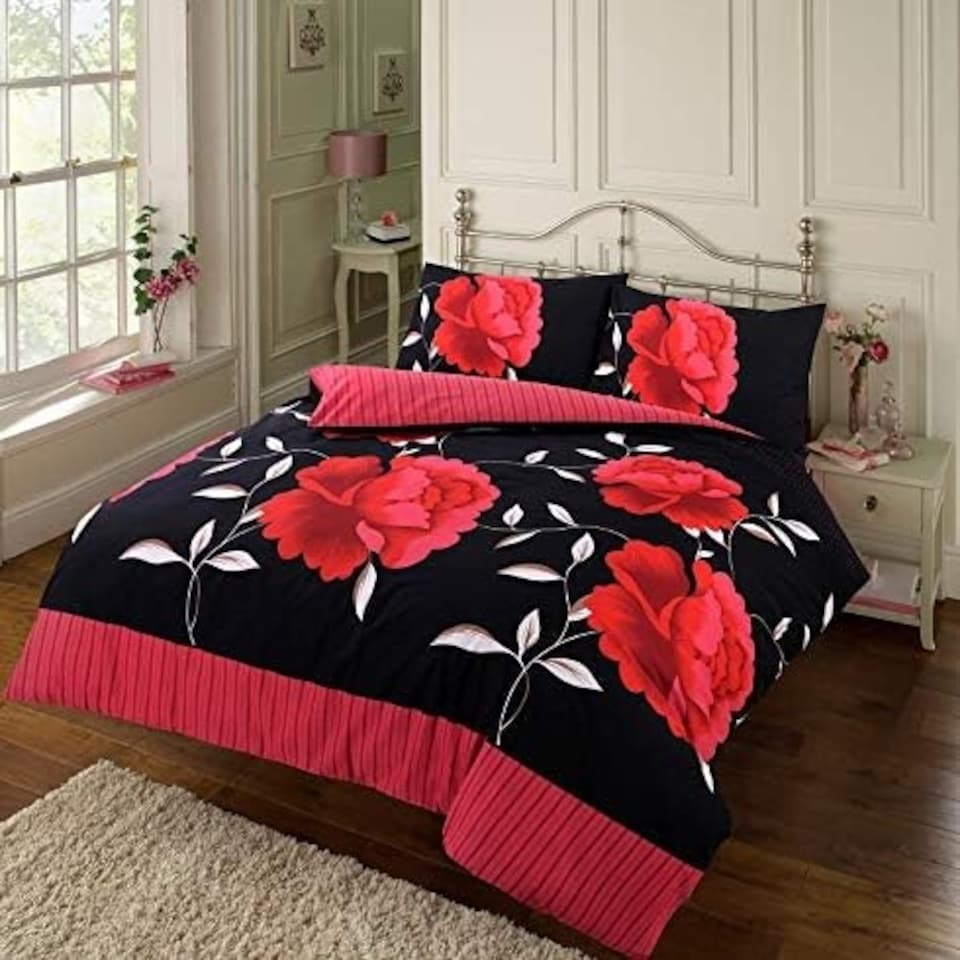 image 1 of Luxury Floral Rosaleen Printed Flowers Easy Care Duvet Cover Set Yellow | Super King
