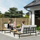 image 2 of Outsunny 4 Seater Garden Corner Sofa Set with Removable Thick Cushions Brown | Teak