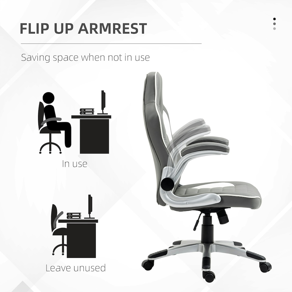 image 1 of Vinsetto Gaming Chair PU Leather Office Chair Swivel Chair Grey
