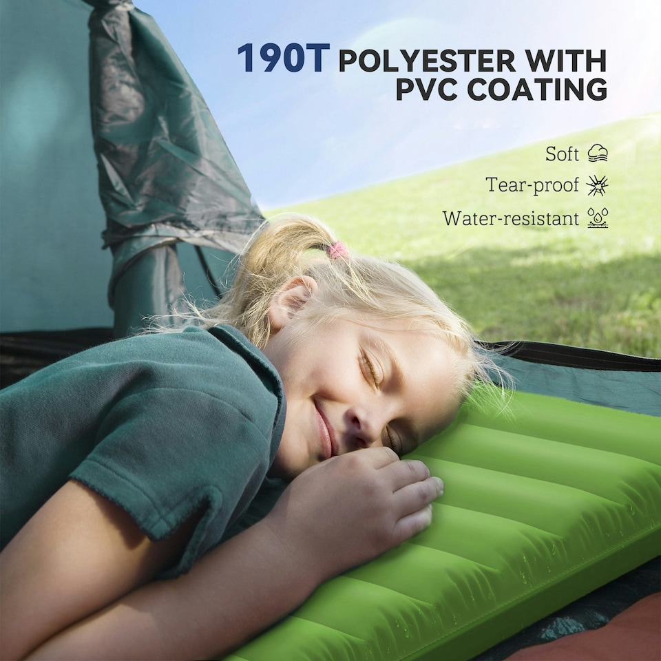image 1 of Outsunny Portable Inflatable Camping Bed with Double Mattress Green Green | One Size