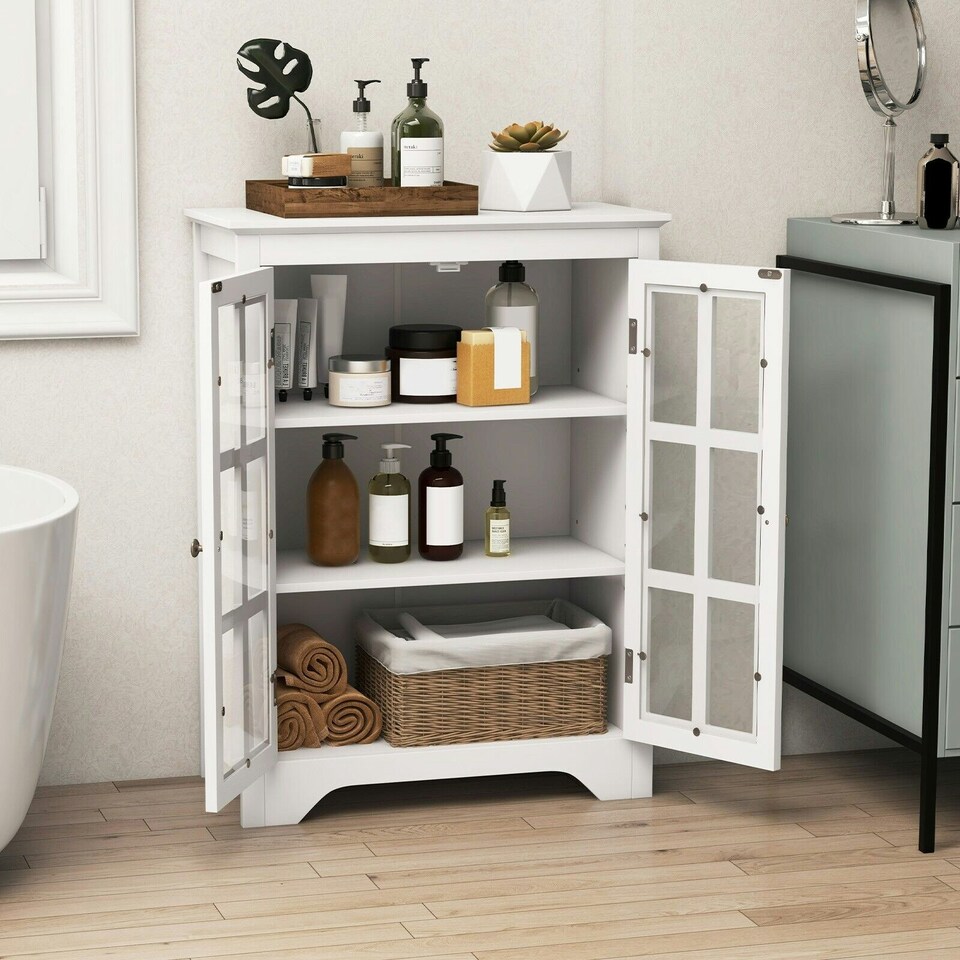 image 1 of COSTWAY Bathroom Floor Cabinet Display Storage White White
