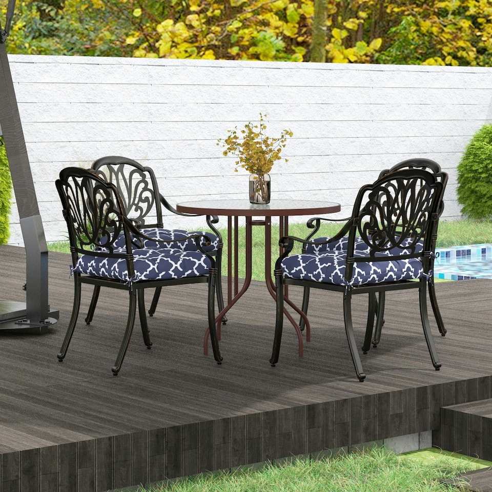 image 1 of Outsunny Set of 4 Outdoor Seat Cushions Water Repellent Seat Pads with Ties | Blue | Blue | 4