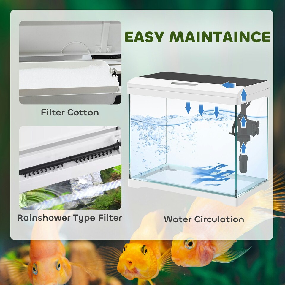 image 1 of PawHut 17L Glass Fish Tank with Filter System, LED Light, Water Pump, White