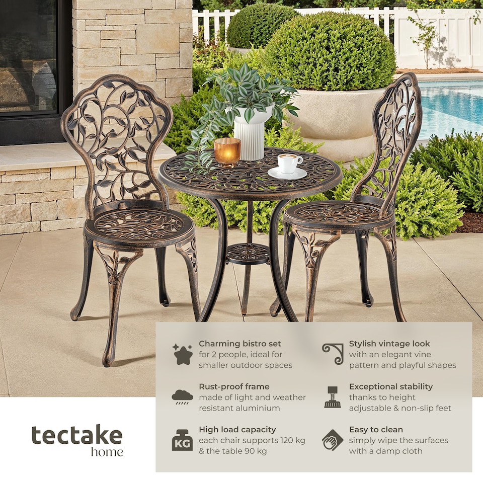 image 1 of Garden Furniture Set with 2 Chairs and 1 Table in a Vintage Bronze Look