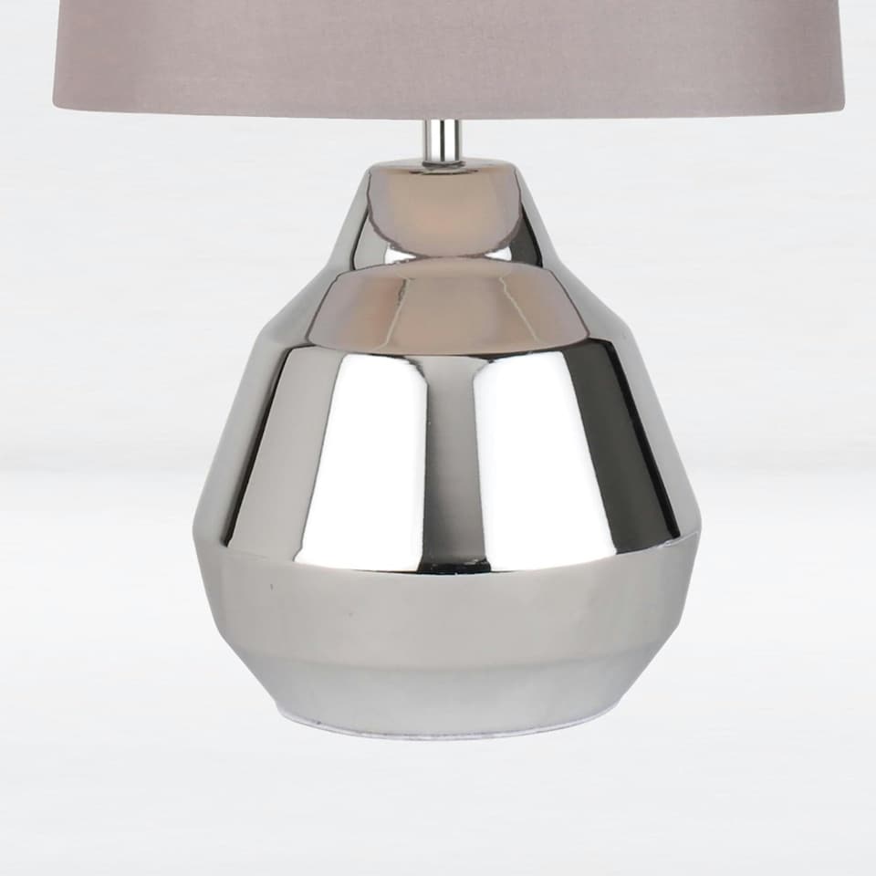 image 1 of First Choice Lighting Pair of Polished Chrome 39cm Touch Lamps with Grey Shades Chrome | Grey