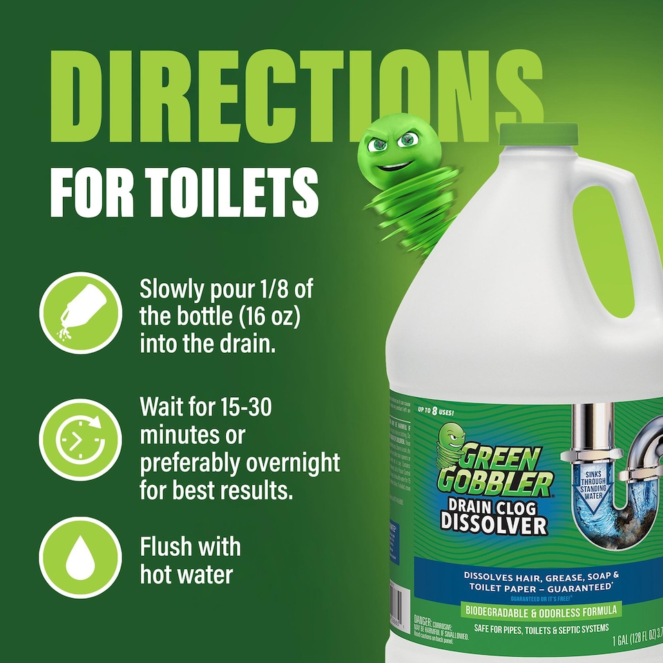 image 1 of Green Gobbler Main Line Drain Opener Toilet Unblocker Cleaner 3.8L