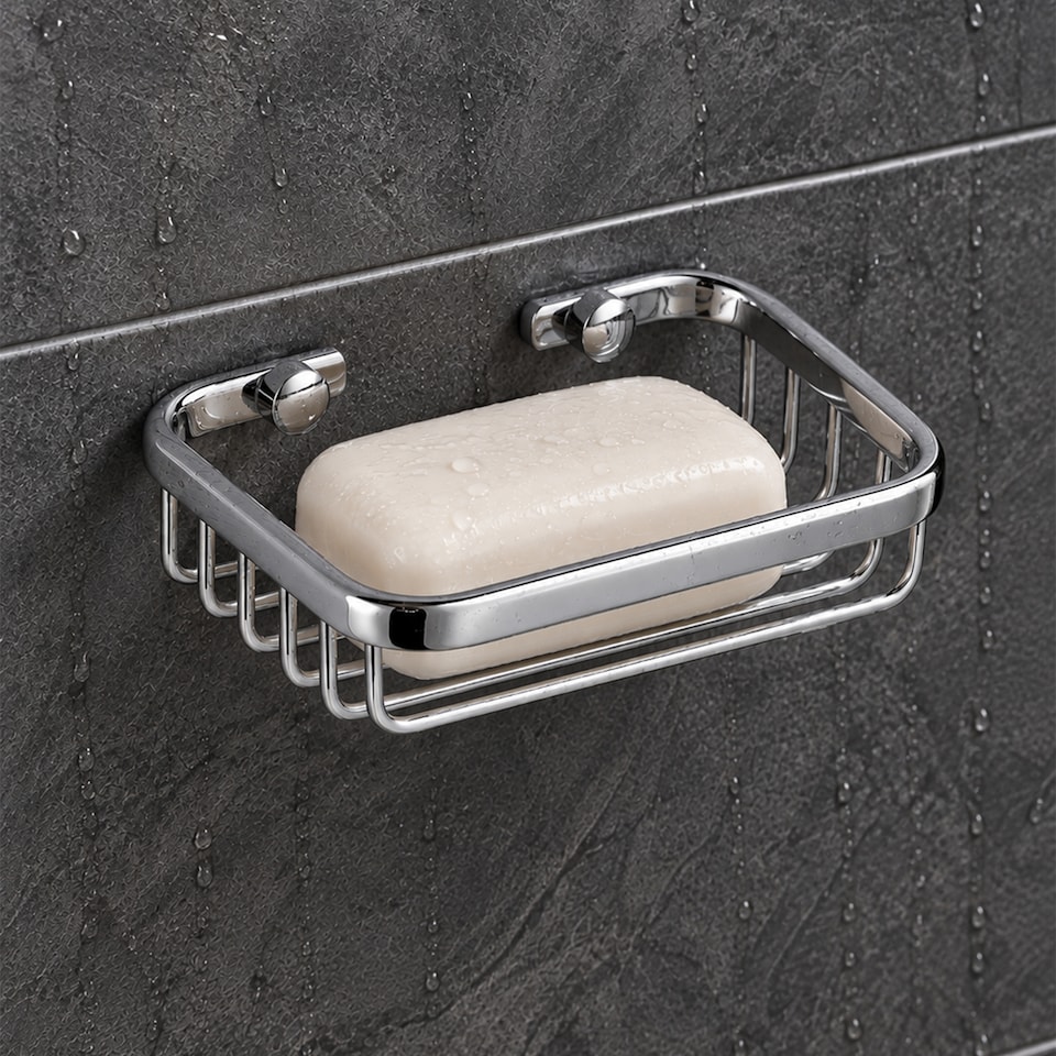 image 1 of Showerdrape Clasico Wall Mounted Stainless Steel Chrome Soap Basket | Silver | 1