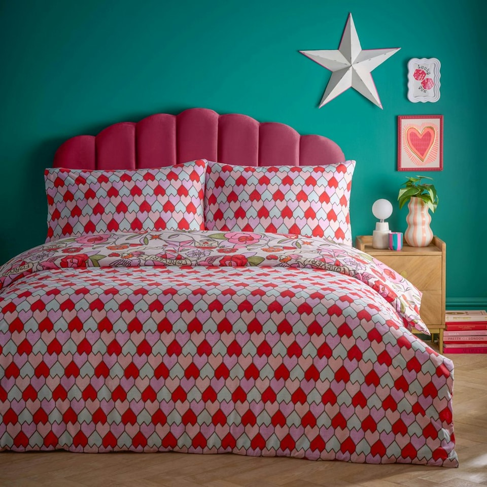 image 1 of Furn Glasshearts Printed King Size Duvet Set Pink | King