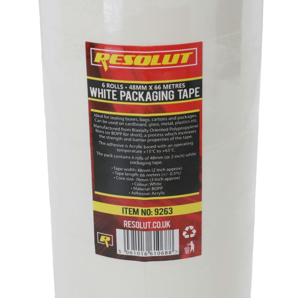 image 1 of White Parcel Packaging Tape 48mm x 68 Metres per Roll Sealing Heavy Duty 144 Rolls