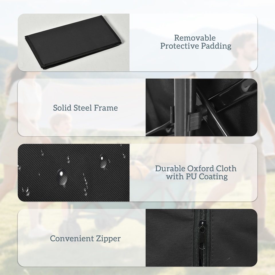 image 1 of Outsunny Outdoor Pull Along Garden Trolley on Wheels Folding Beach Cart Black