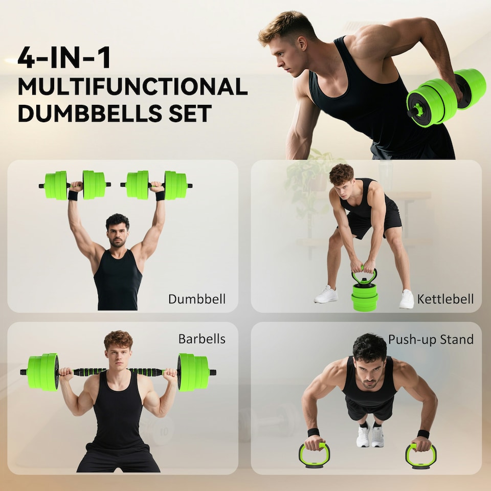 image 1 of SPORTNOW Weight Dumbbells Set, Barbell, Kettlebell, Push Up Stand, 30kg Green | Standard