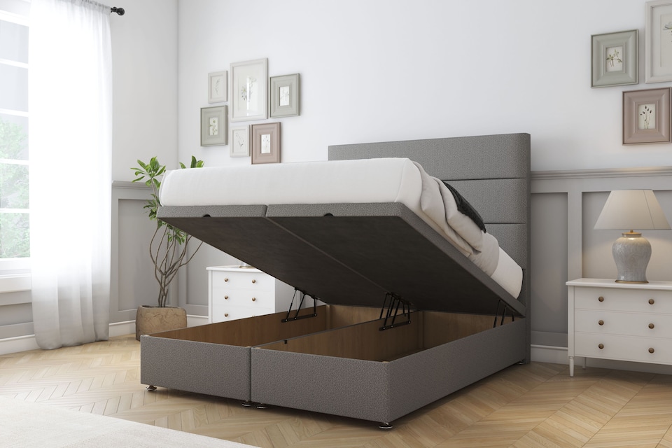 image 1 of Sloomy Texas Pewter Dumfries Ottoman Bed With Mattress With 26" Strutted Headboard 3' Single